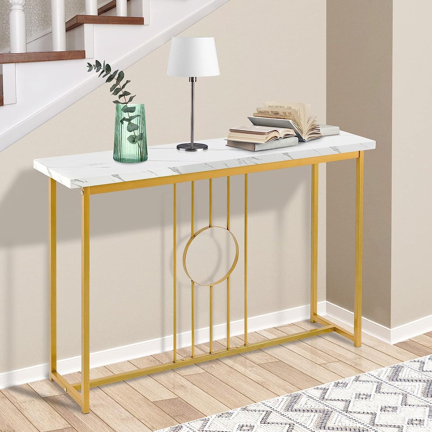 Weston Crafts Console Table, Narrow Entryway Table with Metal Golden Base for Living Room, Entryway, Hallway, Sofa, Entrance 2