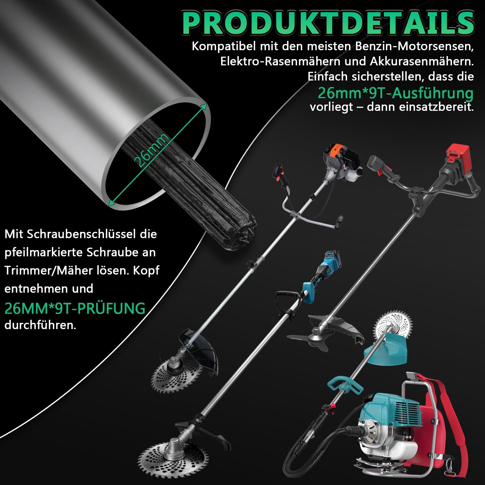 Cabezal de transmisión de 30 cm, incluye 1 cadena de reserva, compatible con cortadoras de césped eléctricas, cortadoras de césped con batería y desbrozadoras de gasolina, perfecto para cortar ramas y