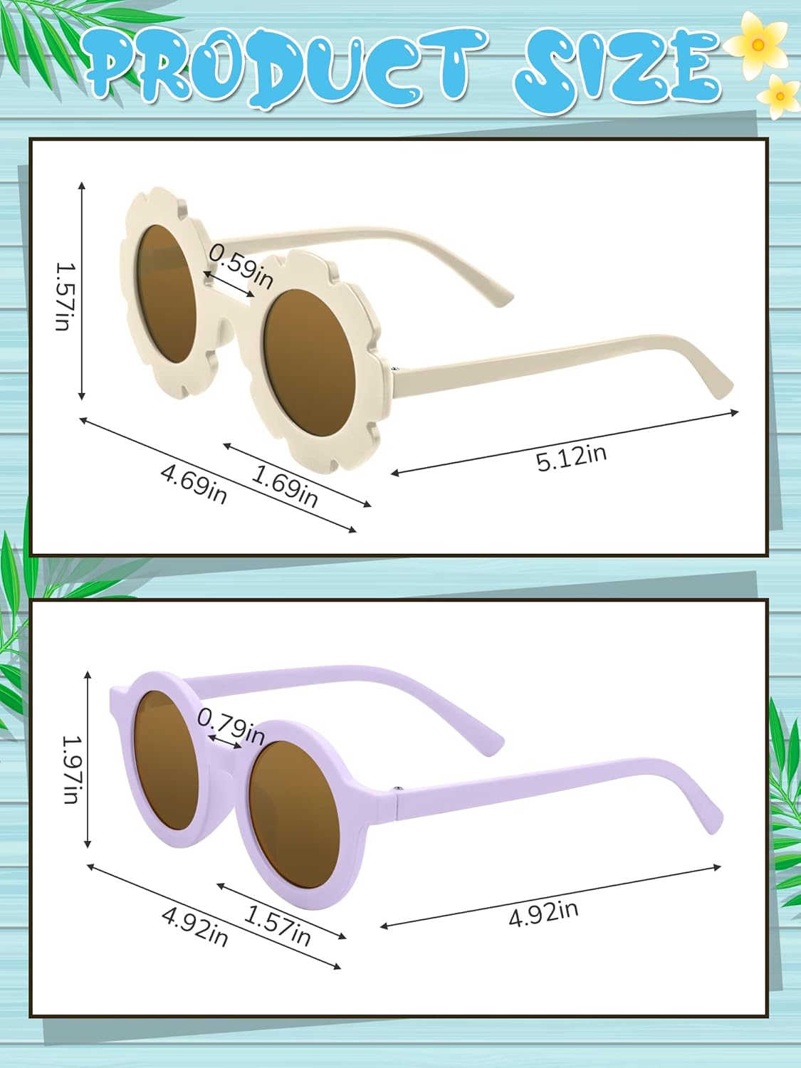 Dunzy 24 Pairs Kids Flower Sunglasses Retro Round Sunglasses for Toddler Girls Boys Beach Party, Aged 3-10(Bright Color) - Image 2