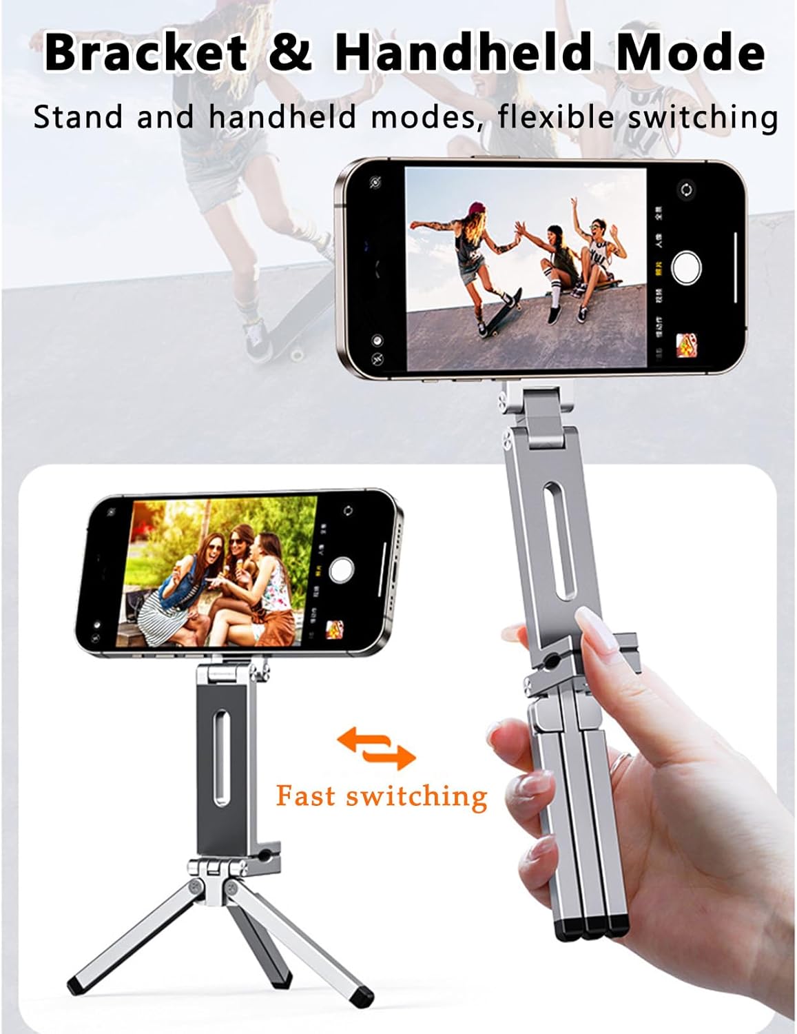 Magnetic Tripod for iPhone 16/15/14/13/12 Plus Pro Max Series,Aluminium Mini Magnetic Phone Tripod for iPhone & MagSafes,360° Adjustable Magic Clip Folding Magnetic Phone Stand,1/4" Screw