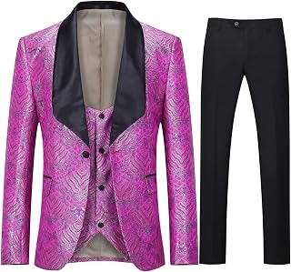 Mens 3 Piece Tuxedos One Button Wide Shawl Lapel Formal Suits Black Tie