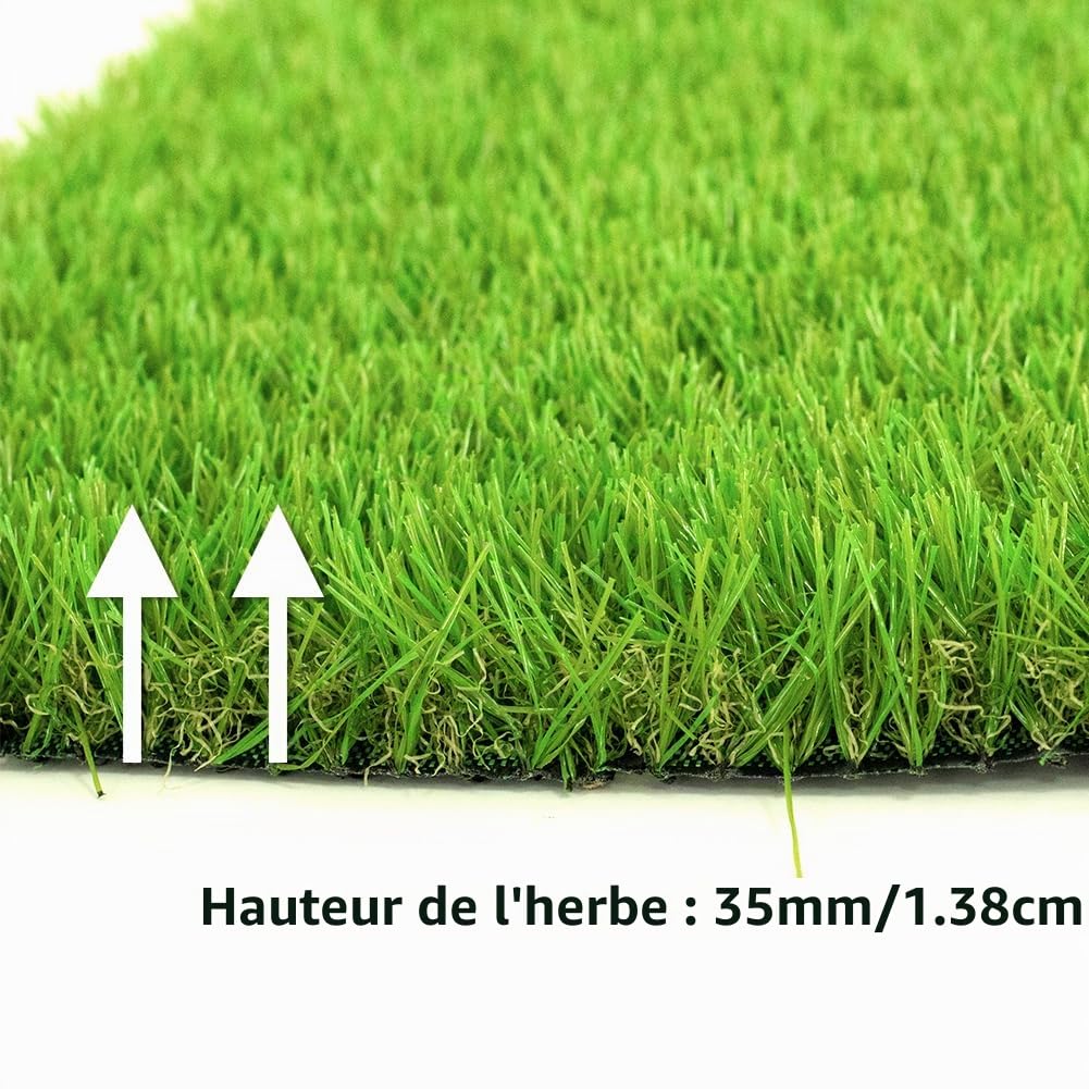 Petgrow Gazon artificiel réaliste 35 mm - Gazon synthétique avec trous de drainage - Tapis d'herbe pour chien - Pour jardin, cour, patio, balcon (1 m × 3 m)