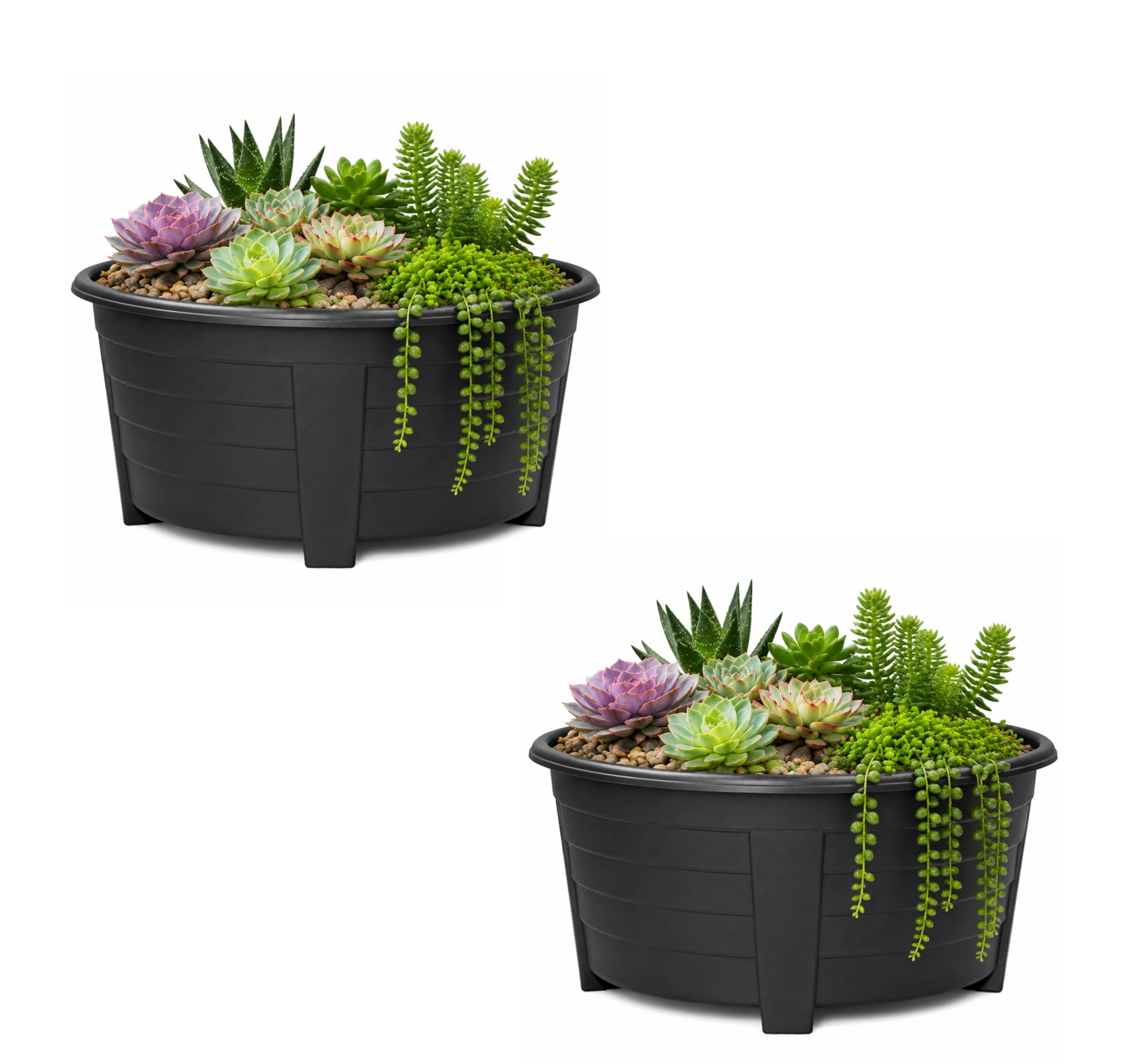 ELMORA'Z 55cm Large plant pots outdoor Plastic plant pots for Garden Patio Premium Oval Raised Planter Pot Featuring DIY Drainage Holes Indoor Window Flower Trough Herb Box Container (2, Black)