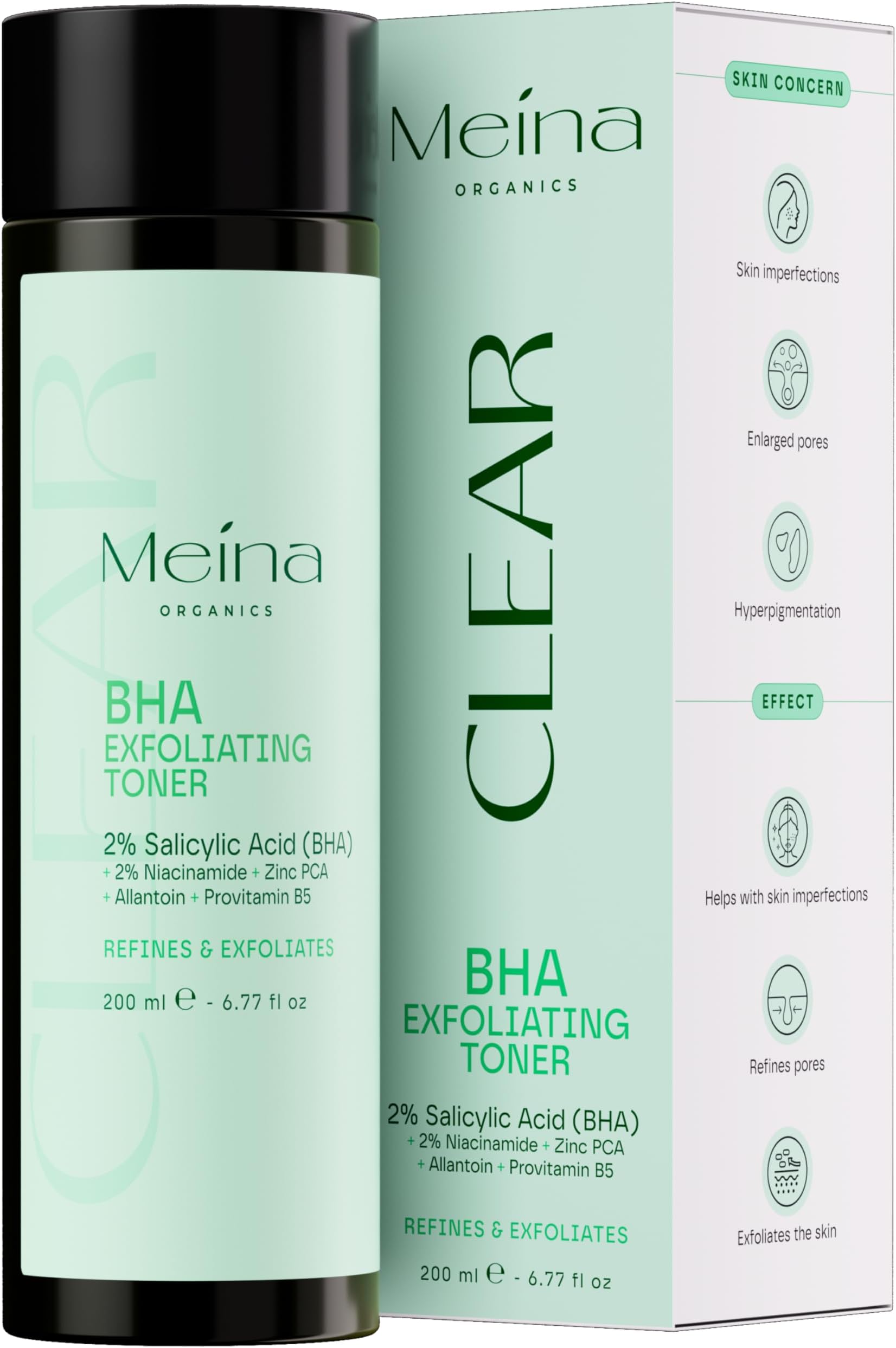 Meina 2% BHA Exfoliant Toner, Salicylic Acid Face Exfoliating Peel with Niacinamide and Zinc, Acne Treatment, Skincare for Pimples, Hyperpigmentation, Dark Spots, Light Fast-Absorbing Liquid, 200ml