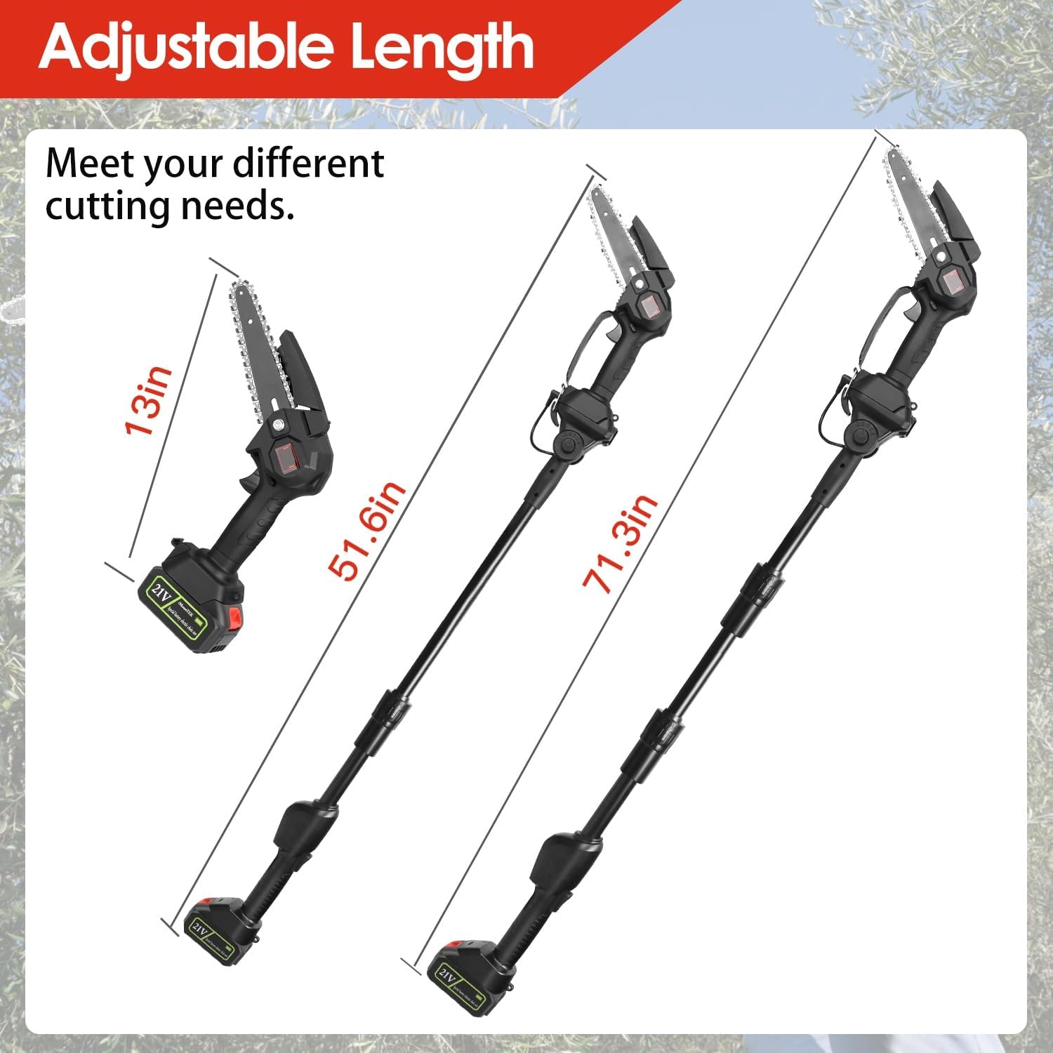 Cordless Pole Saw & Mini Chainsaw 2-IN-1 Cordless Electric Chain Saw Length Adjustable Chainsaw with Cutting Chains Lightweight Multi-Angle Power Pole Saw for Wood Branch Cutting Tree Trimming