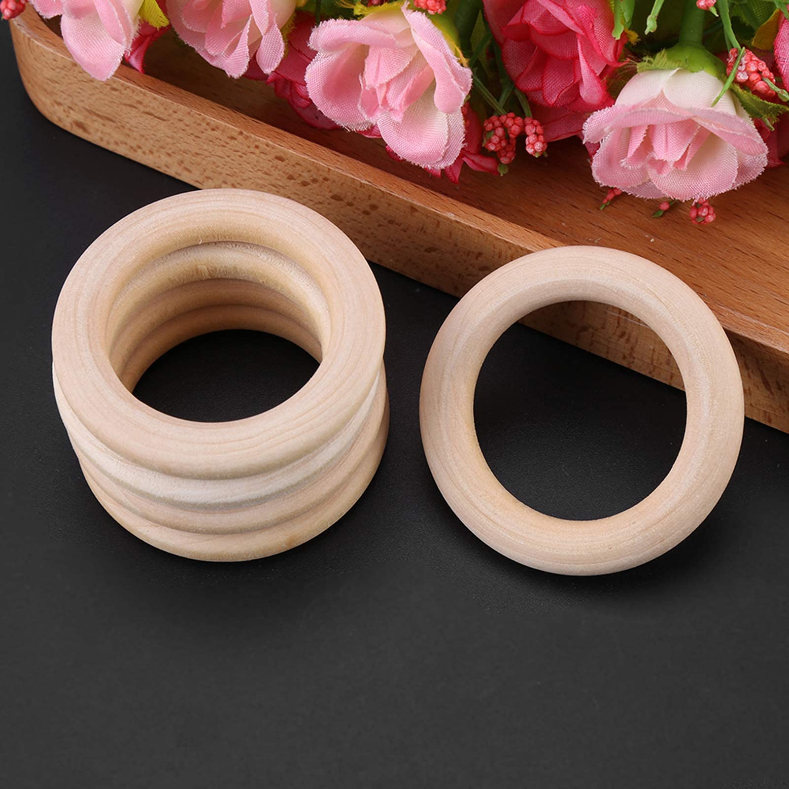 Hagao 200 Anelli In Legno Naturale Per Craft Fai Da Te - 25mm Esterni, 13mm Interni, Spessore 6mm - Con Corda Di Canapa