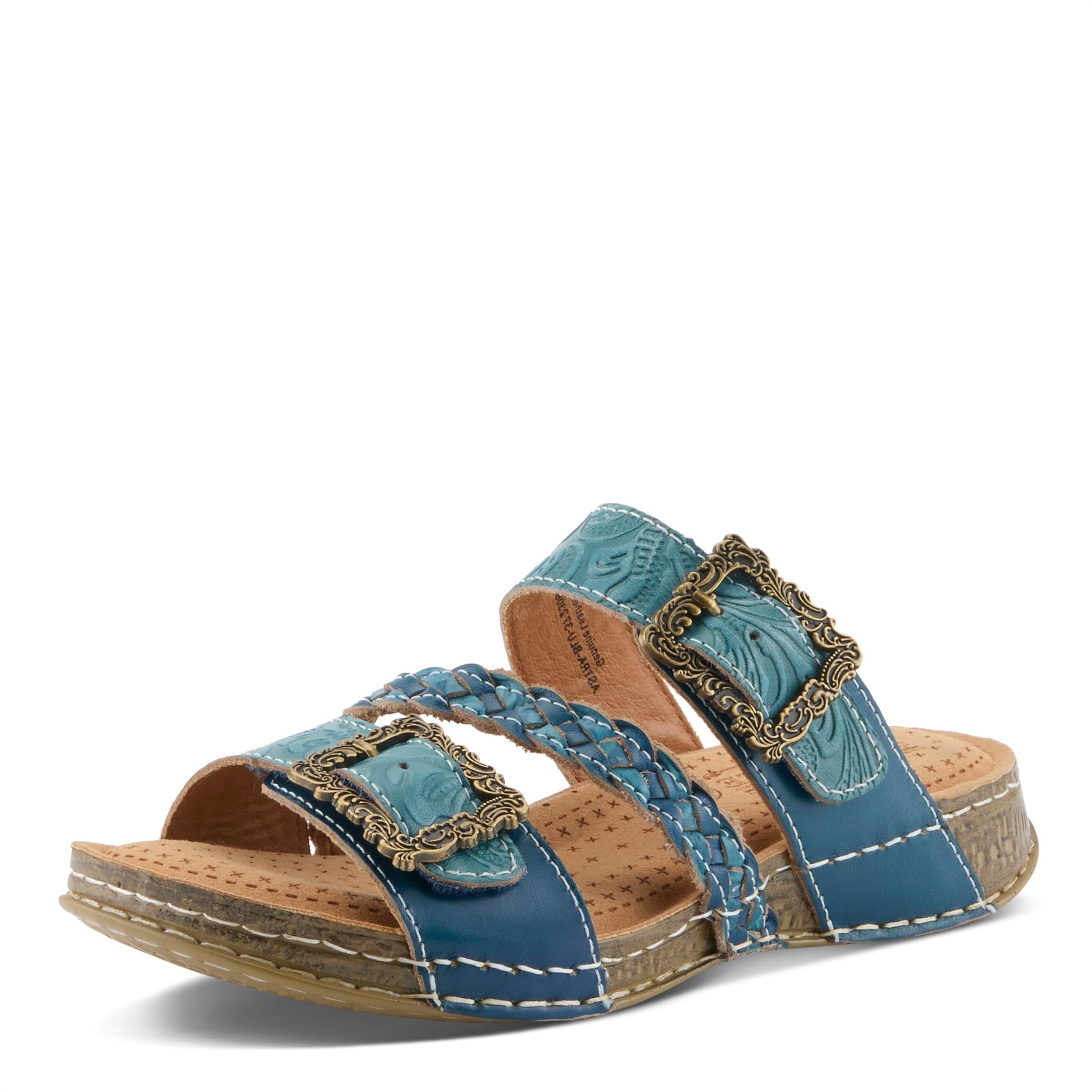 Spring Step L’Artiste Astra Women’s Hand Painted Leather Cushioned Insole Sandals - Adjustable Hook and Loop Closure, Cork Sole, Slip-On Open Toe