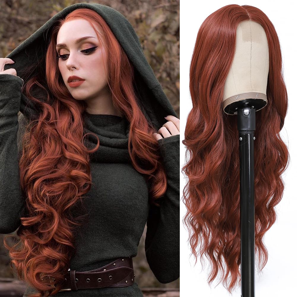 Colorful Queen Auburn Wig 26 Inch Long Wavy Copper Red Wigs for Women Middle Part Synthetic Party Wigs for Women Daily Use Cosplay Wigs Colorful Queen Auburn Wig 26 Inch Long Wavy Copper Red Wigs for Women Middle Part Synthetic Party Wigs for Women Daily Use Cosplay Wigs