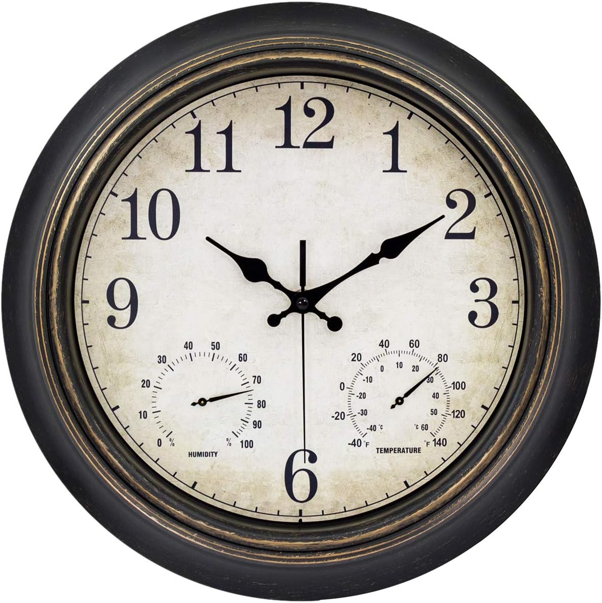 45MinST14 Inches Retro Wall Clock, Silent Non Ticking Battery Operated Movement, Home/Wall Decor, Easy to Read, Decorate Bedroom/Living Room/Office with Thermometer & Hygrometer