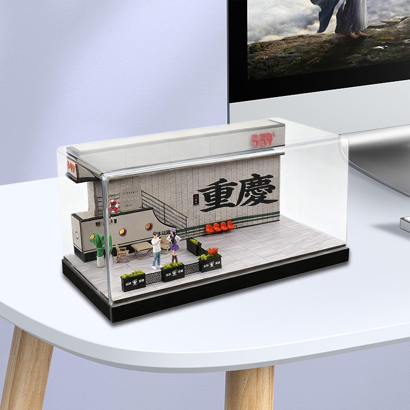 Oshhni Vitrine für Modellautos im Maßstab 1/64, Aufbewahrungsbox für Spielzeugautos, Straßen-Diorama-Szenario, staubdicht, Organizer für