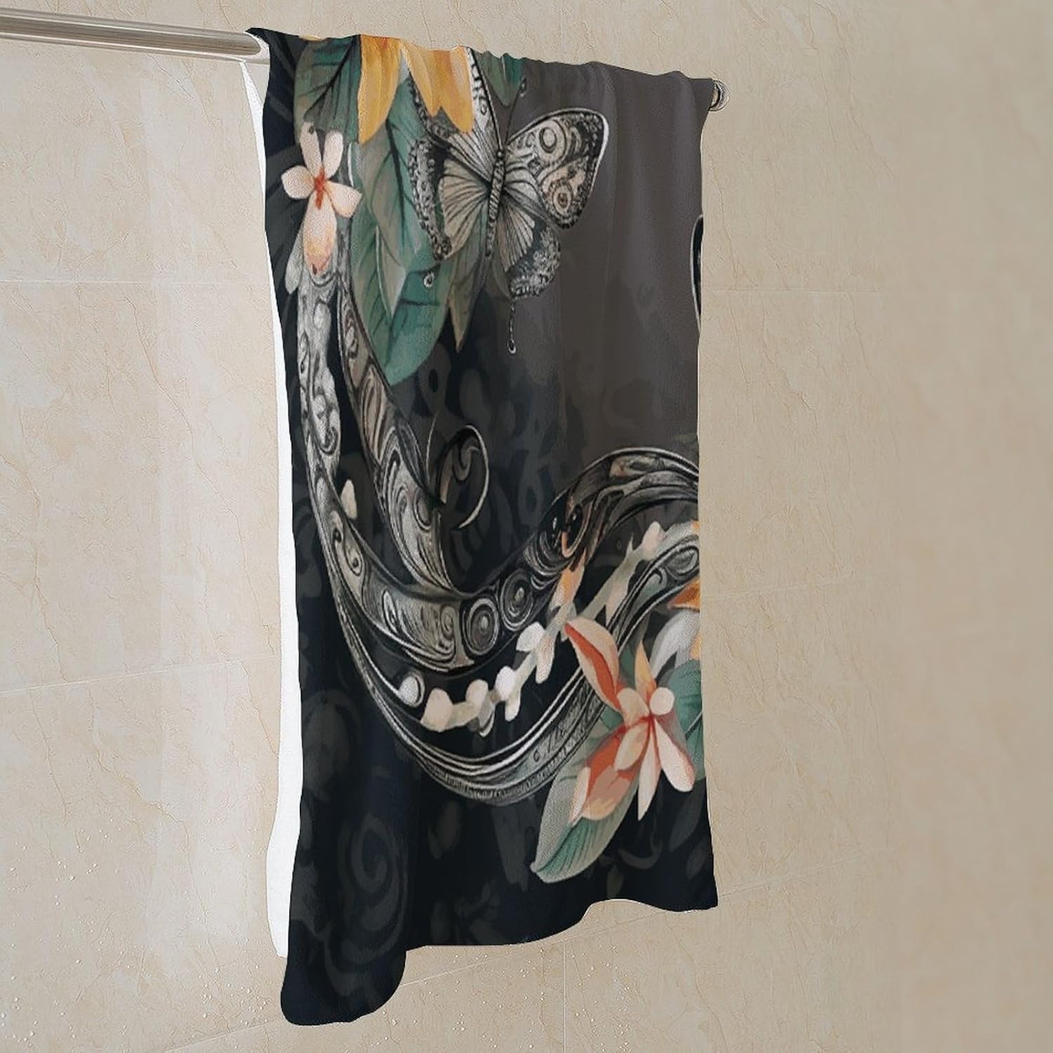 Butterflies and Garland Images Towel Vacation Accessories Essentials Soft Lighterweight，Bath Towel for Adults Women Men，Bath Towels Gift for All Occasions, Machine Washable.