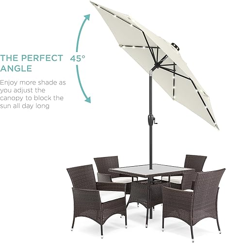 Vista 503 de Best Choice Products - Sombrilla solar de 7.5 pies para exteriores, patio, mesa, mercado, terraza, piscina con inclinación, manivela, luces LED