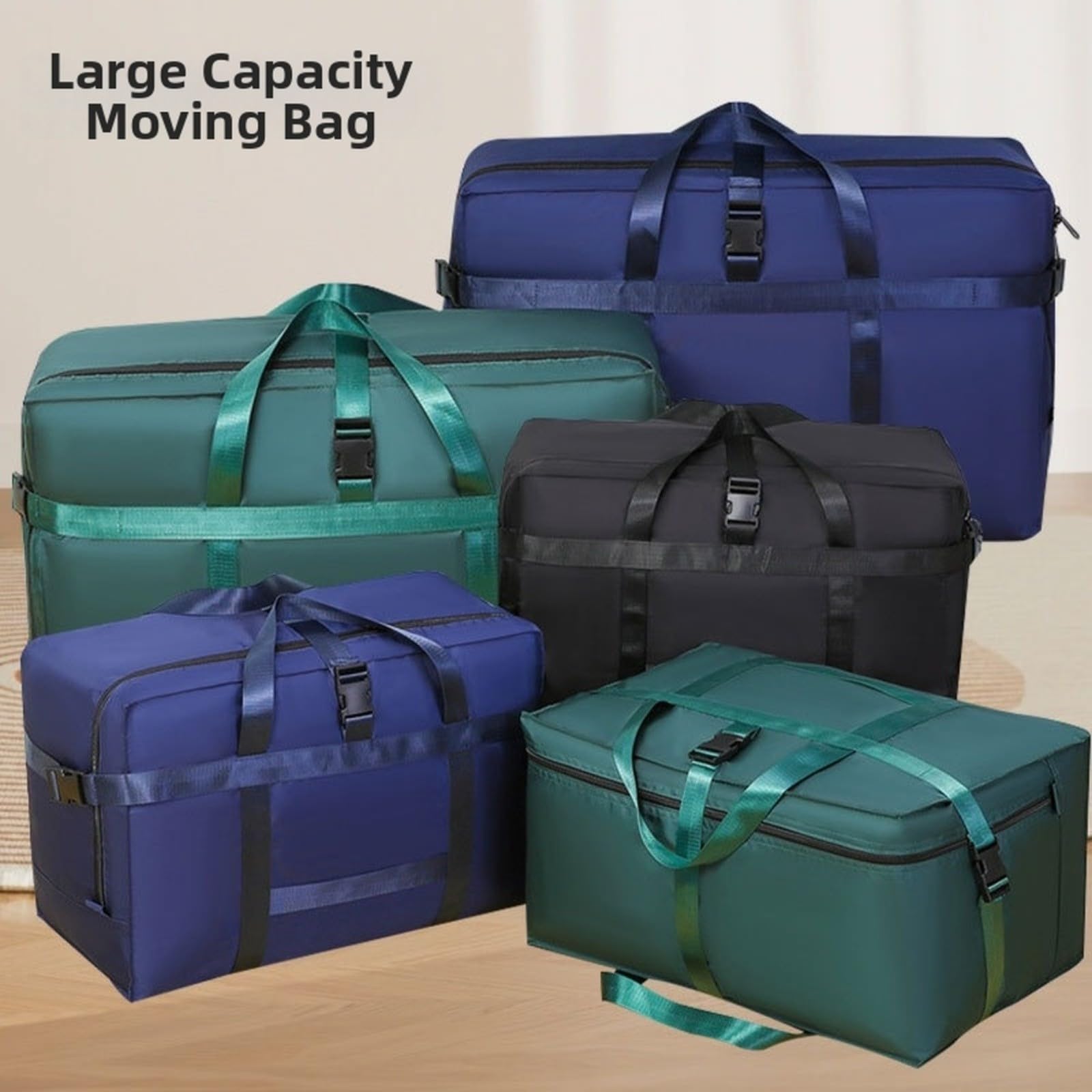 Borsa portaoggetti in tessuto Oxford di grande capacità per spostare vestiti e trapunte, organizer da viaggio con manici rinforzati e cerniere sicure, nero (A)