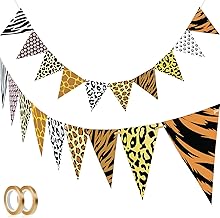 2 Pièces Bannière de Safari de Jungle Bannière Banderole à Thème des Animaux Bannière Banderole de Léopard et 2 Pièces Cordon de Serrage pour Baby Shower Fournitures de Décoration de Fête des Animaux