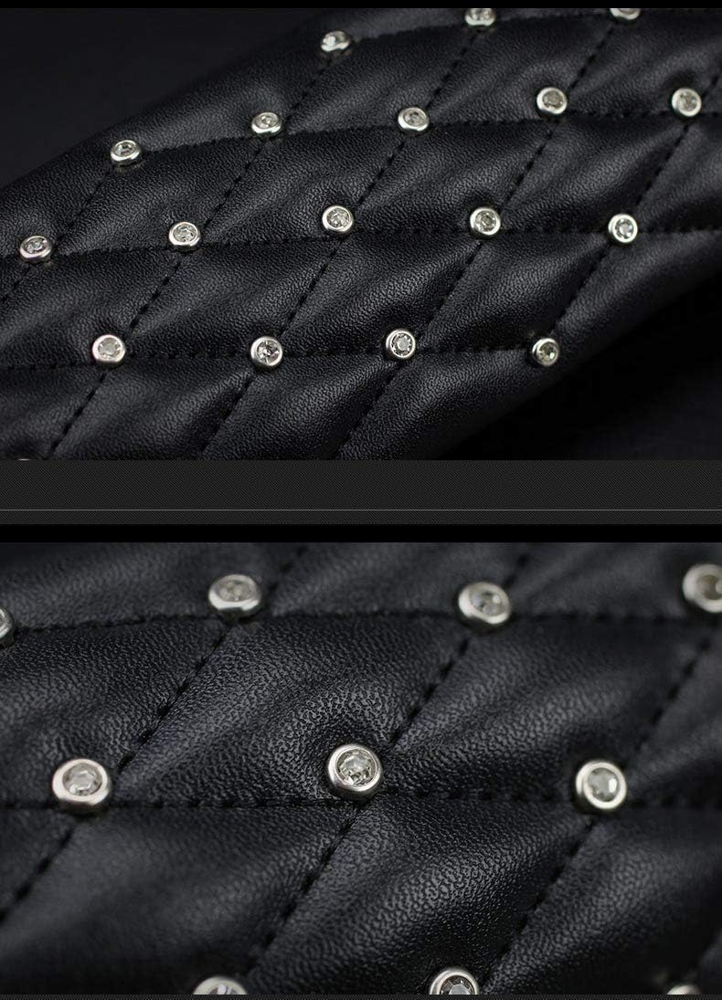 Uphily Black Leather Gear Shift Knob Cover with Bling Bling Crystal Rhinestones for Women or Girls