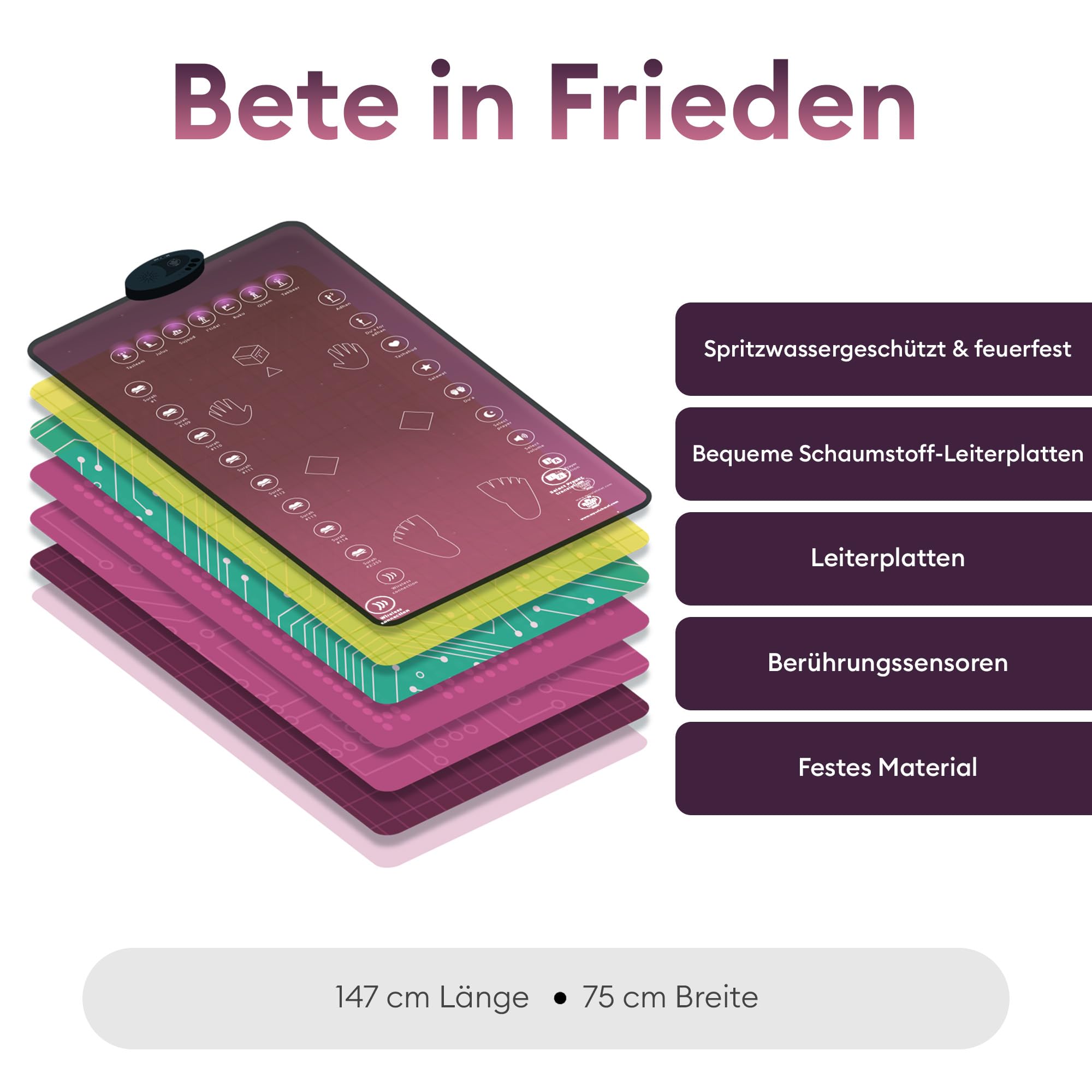 My Salah Mat für Erwachsene – Pinker Smart Gebetsteppich Elektronisch Erwachsene zum Lernen von Suren Salah Duas – Tragbarer Gebetsteppich für Männer mit 25 Tasten & Polsterung ab 8 Jahren