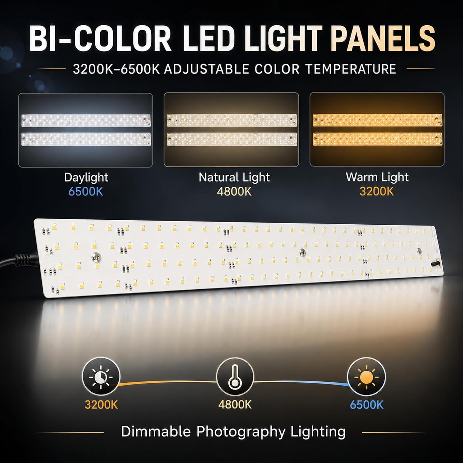 4Pcs Bi-Color LED Light Panel with 2pcs Dimmable AC/DC Power Adapter image 2