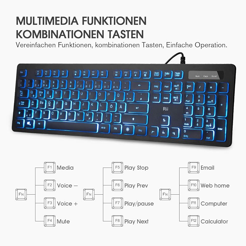 Rii Gaming Billentyűzet és Egér Szett LED Háttérvilágítással, Vezetékes QWERTZ