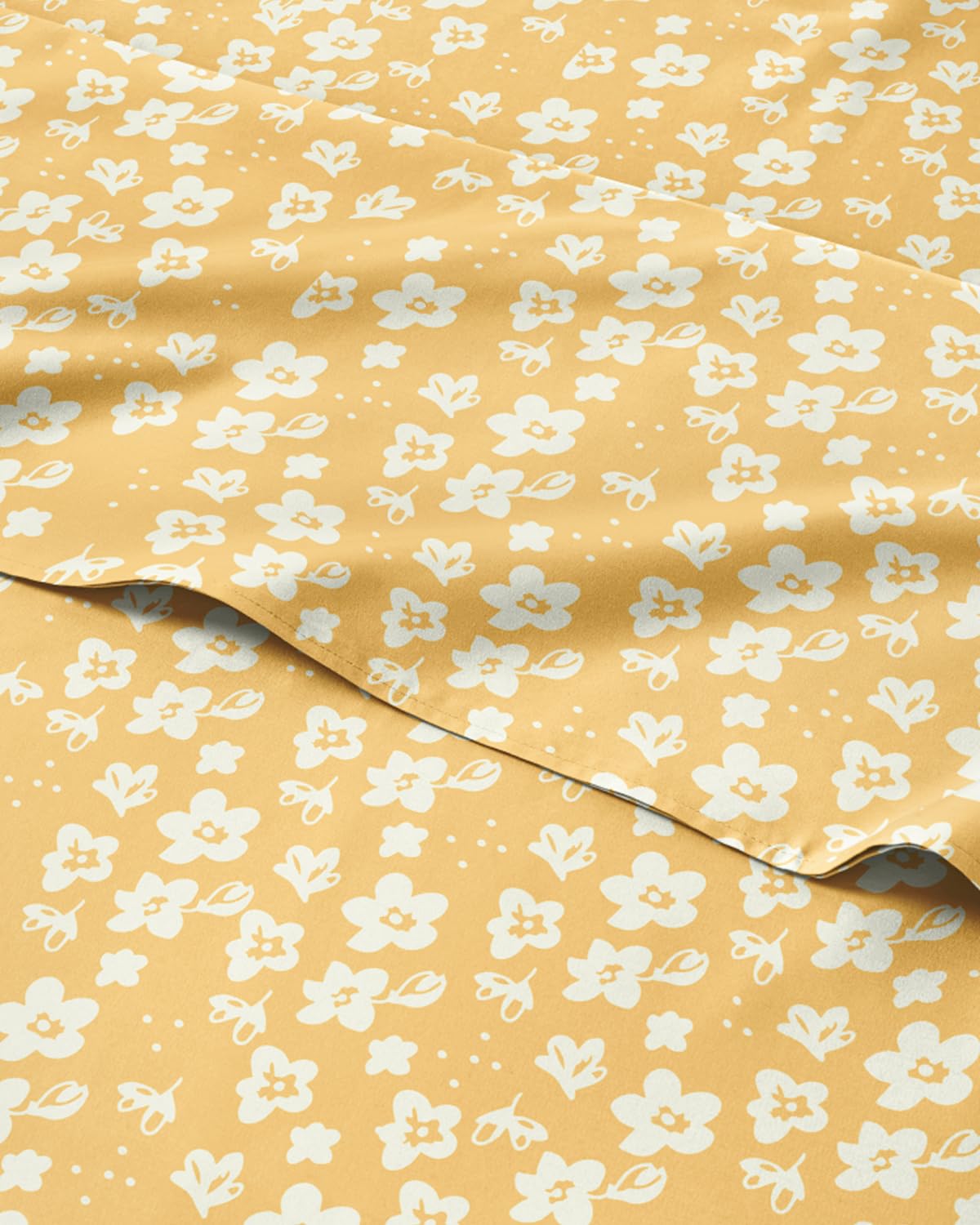 Floral Sheets - Yellow Floral Bed Sheet Set - 1 Flat 1 Fitted 2 Pillowcases w Deep Pockets