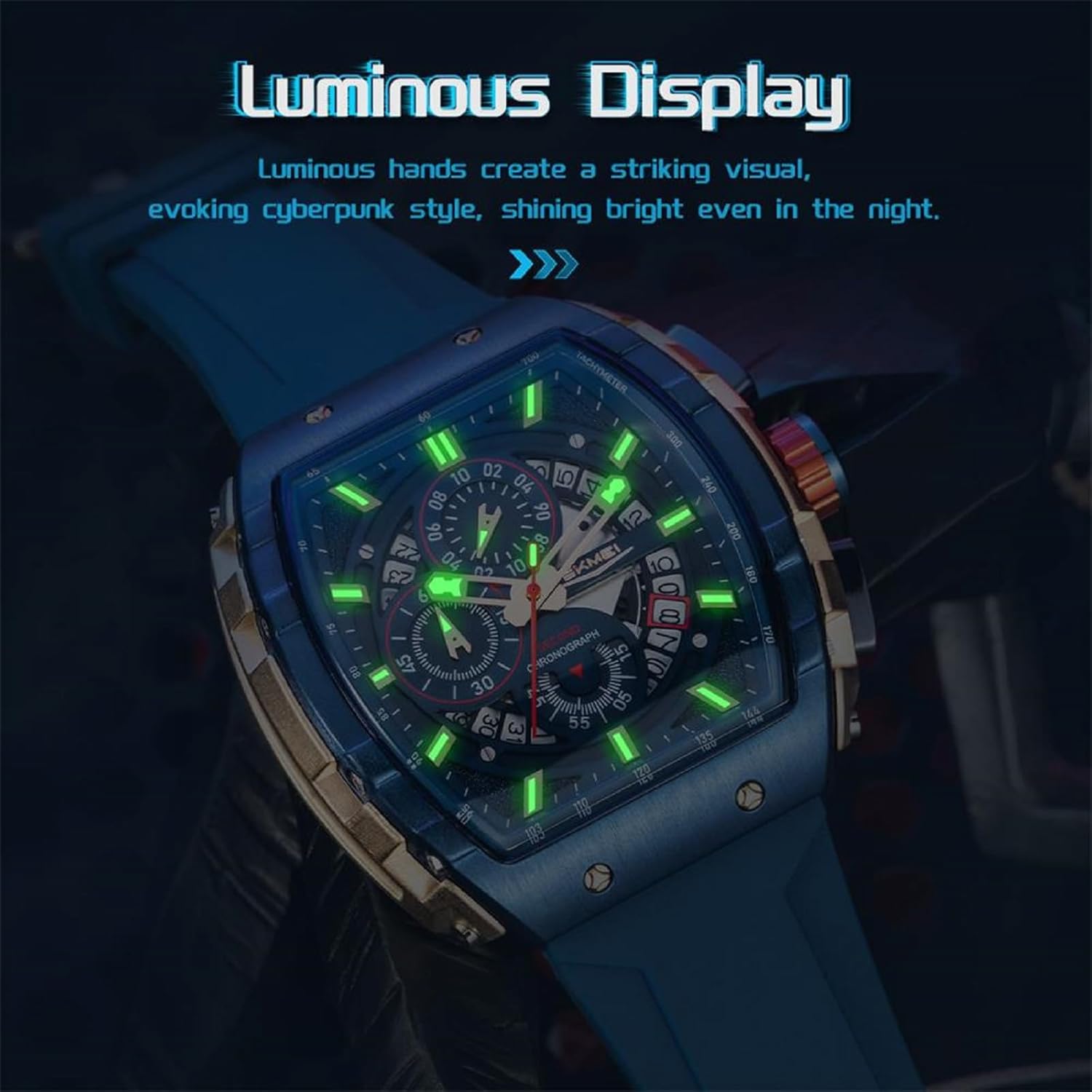 SKMEI Wrist Watches for Men Fashion Mens Big Face Analog Watch with 3D Barrel Design Luminous Display Curved Glass 3ATM Waterproof