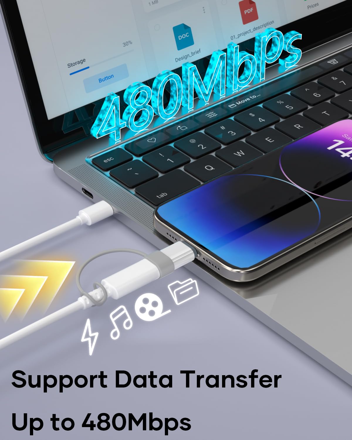 Adattatore USB C a Lightning, 2 Pezzi Adattatore Lightning USB C, Adapter iPhone di Supporta la Ricarica/Sincronizzazione dei Dati per iPhone 14/13/12/11/iPad/Airpods, Non per Cuffie/Audio/OTG