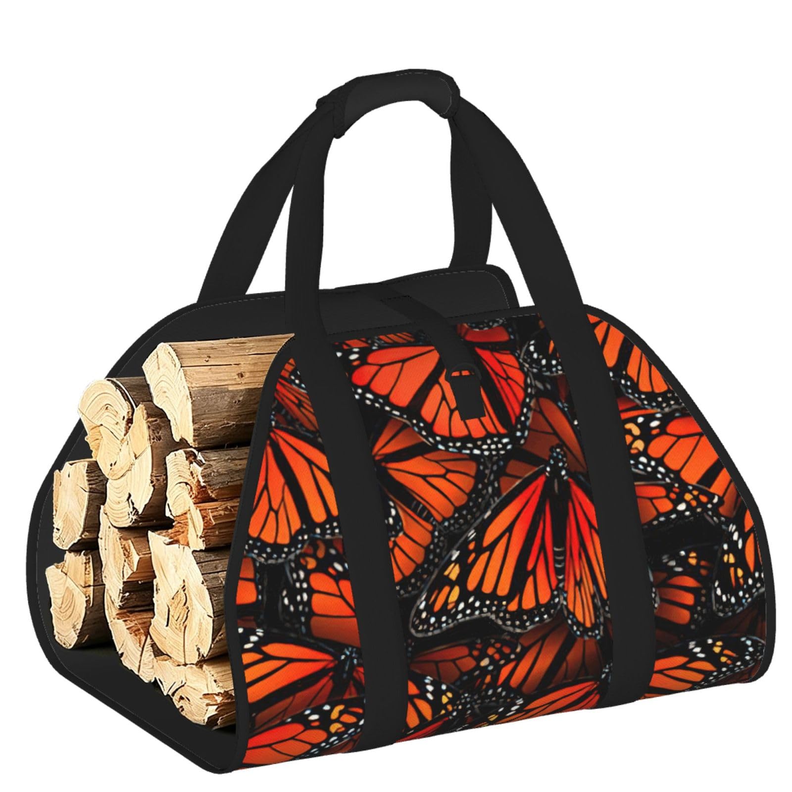 Ayyqwe Black Monarch Butterflies. Print Firewood Bag Wood Waterproof Versatile Camping Picnic Storage Daily Home