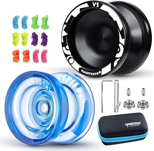 MAGICYOYO Yoyos responsivos para niños principiantes, paquete de 2 Pro Yoyo, truco de doble función, Yoyo V3 + Yoyo K2 de cristal con 12 cuerdas de