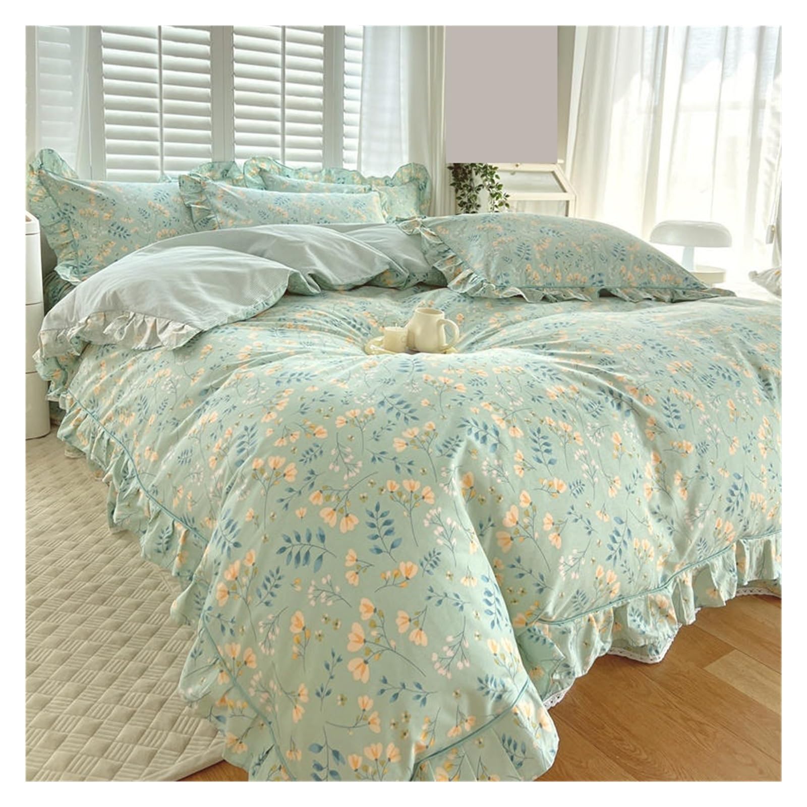 KHASCBNF Duvet Cover Sets Cotton Duvet Cover Quilt with Ruffles Queen/King Size Bed 240x220
