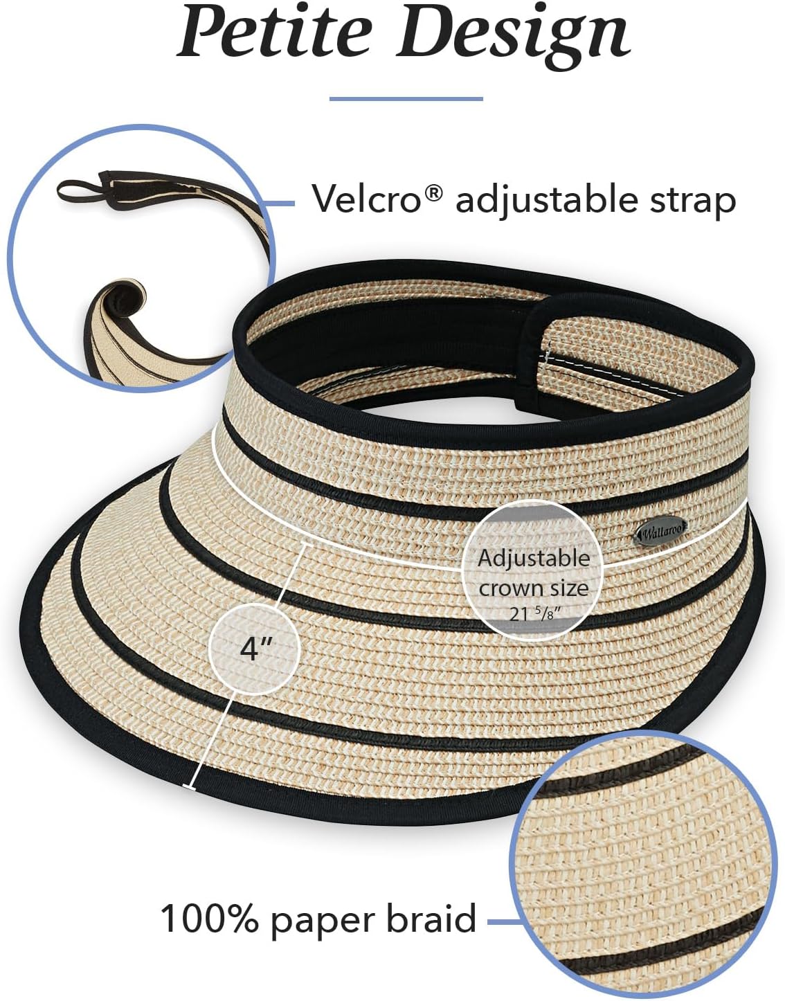 Wallaroo Women’s Savannah Sun Visor - Petite (Small) or Medium, Wide Brim, Packable and Adjustable Sizing