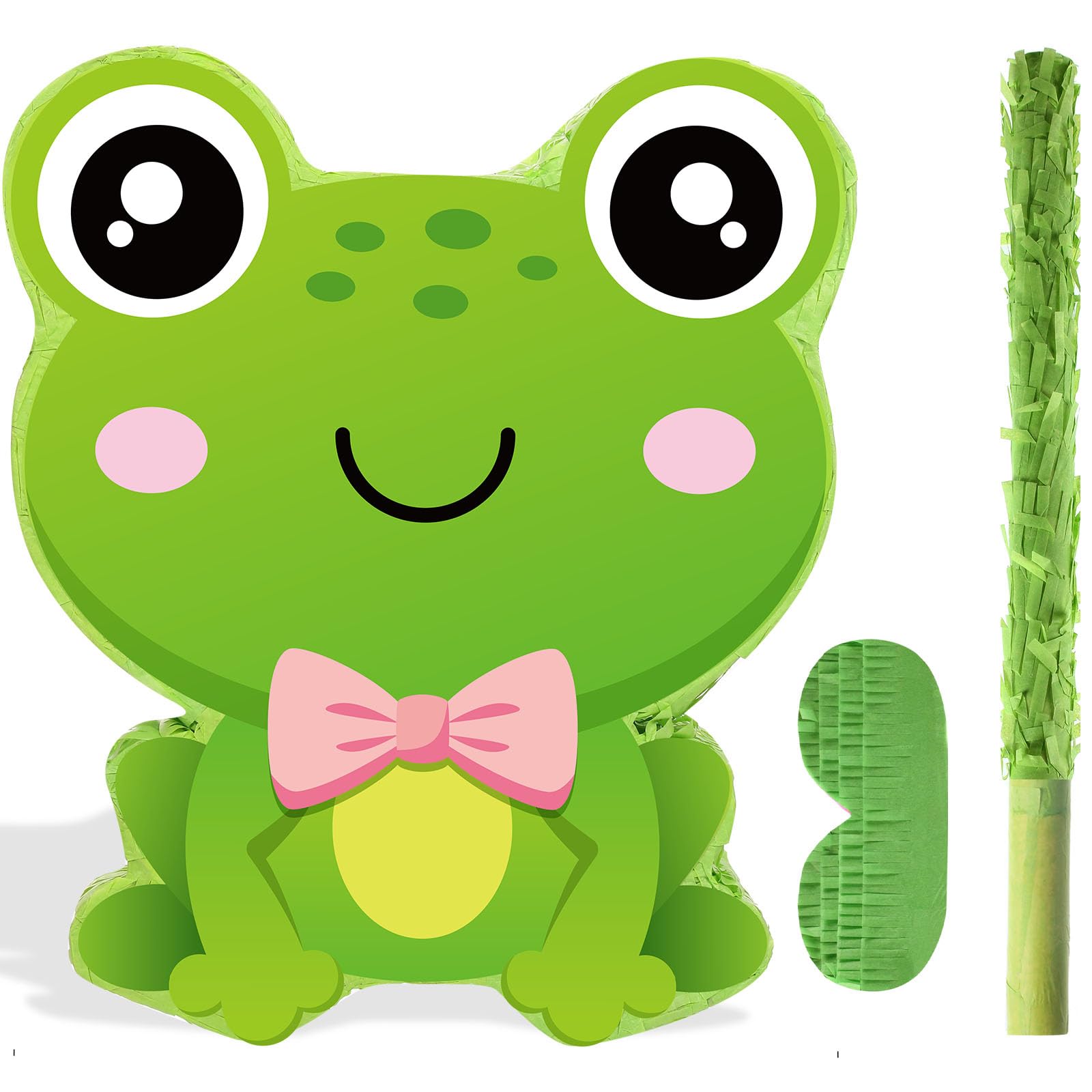 Aoriher Frog Piñata with Stick Blindfold & Confetti - Birthday Party Favors Decorations for Animal Theme Party Supplies Toys Outdoor Games, 15 x 13 x