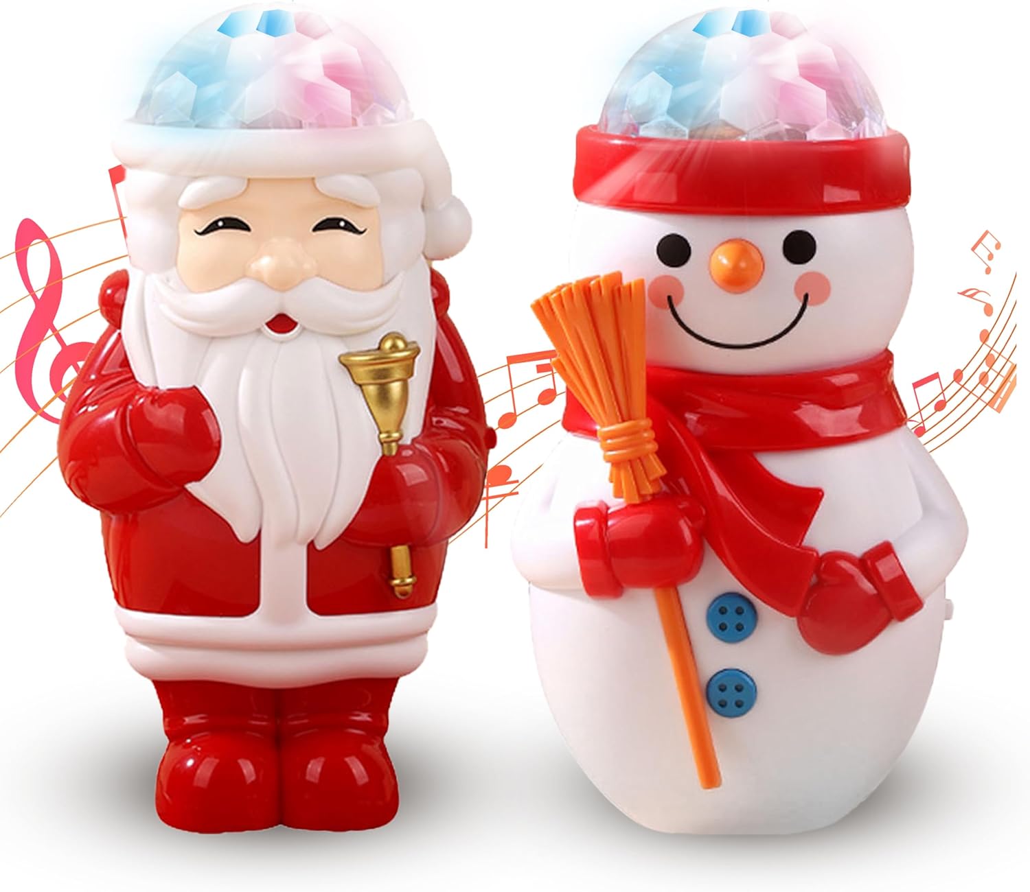 LAMPHOME 2PCS 6" LED Musical Santa Claus and Snowman Figurines,Multi Color,Musical,B/O, Colorful Lights and Sounds