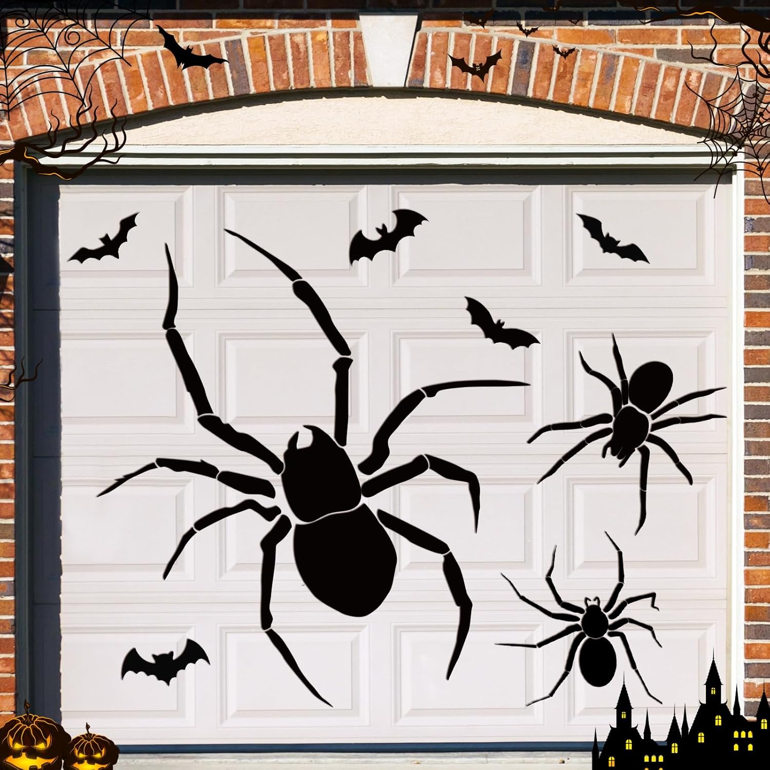 Bememo 8 Pieces Halloween Garage Door Spider Bats