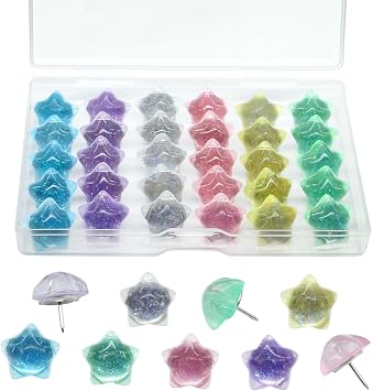 Star Push Pins,30 Pcs Cute Push Pins for Bulletin Board Colorful Decorative Fun Push Pin for Cork Board Star Shape Thumb Tacks for Wall Photos Maps School Offices Decor