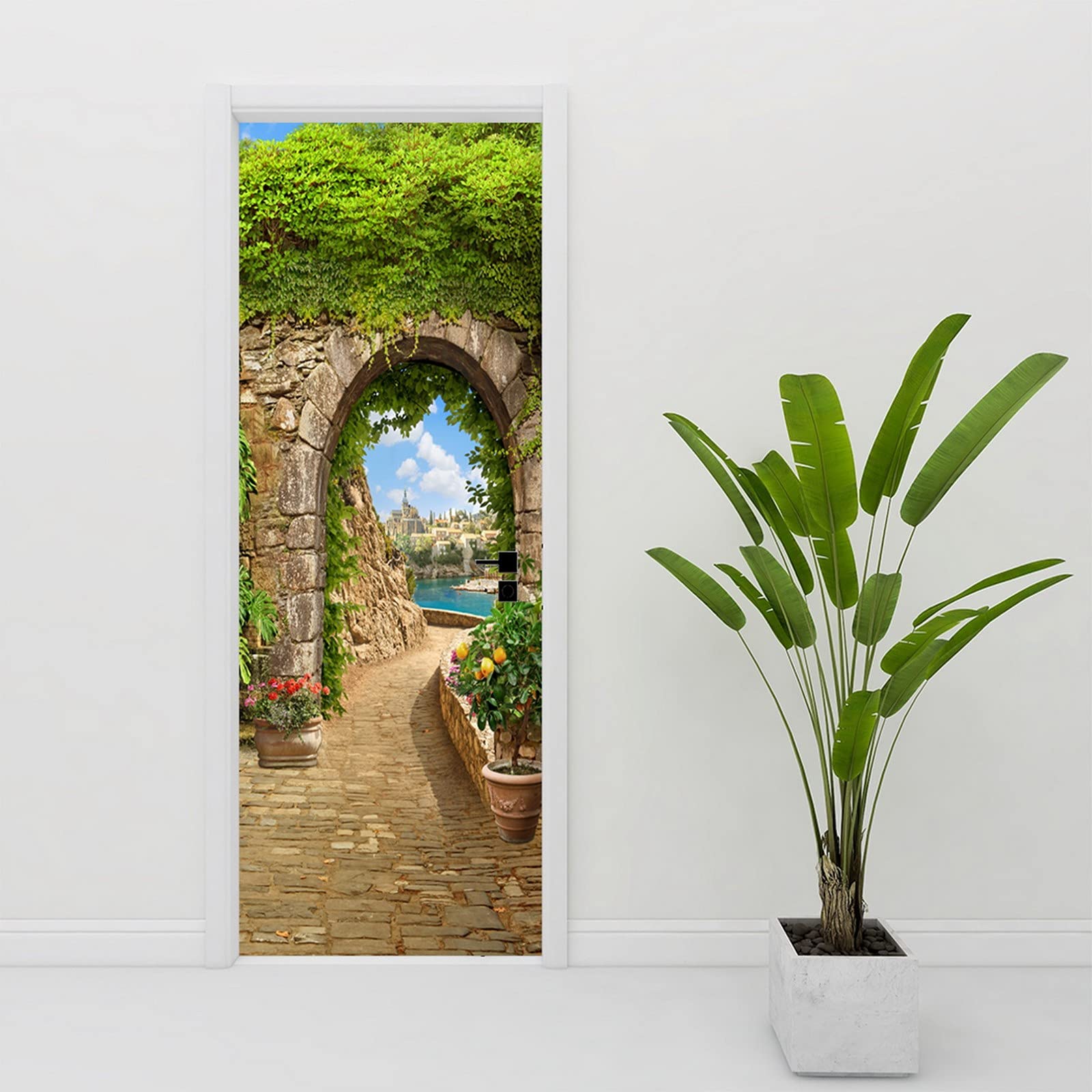 A.Monamour Selbstklebende 3D-Türfolie - Bellagio Comer See Stadtmotiv | 90x200 Cm