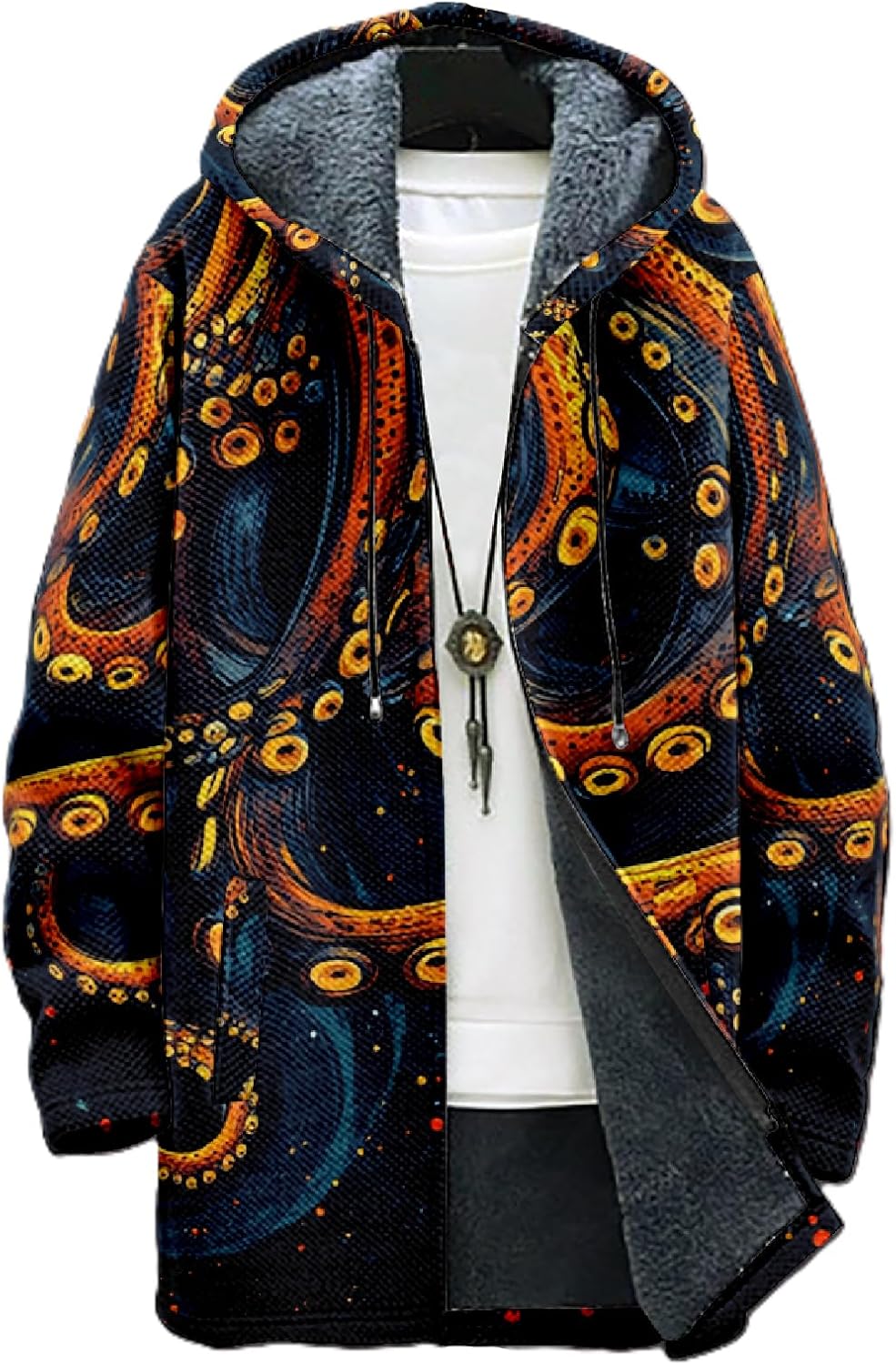 domirica Hoodies for Men Zip Up octopus 3d Print Big And Tall Heavyweight Fleece Long Winter Sherpa Lined Hooded Jackets