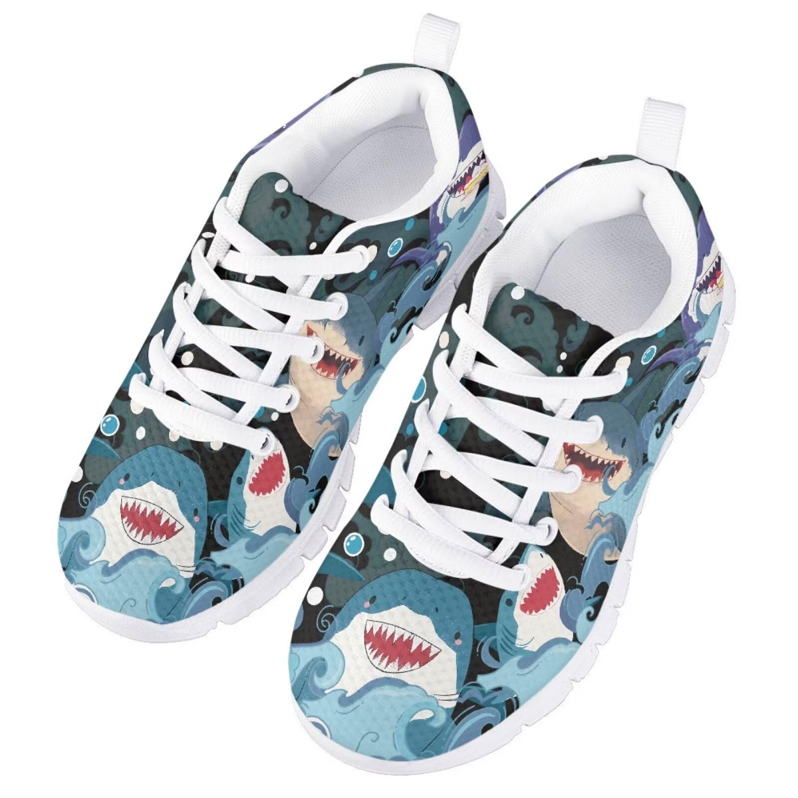 Guosanchn Shark Shoes for Big Boys Tennis Shoes Kids Size 3 Athletic Shoes Blue Road Running Shoes Kawaii Gym Jogging Sneakers Mesh Outdoor Walking Shoes