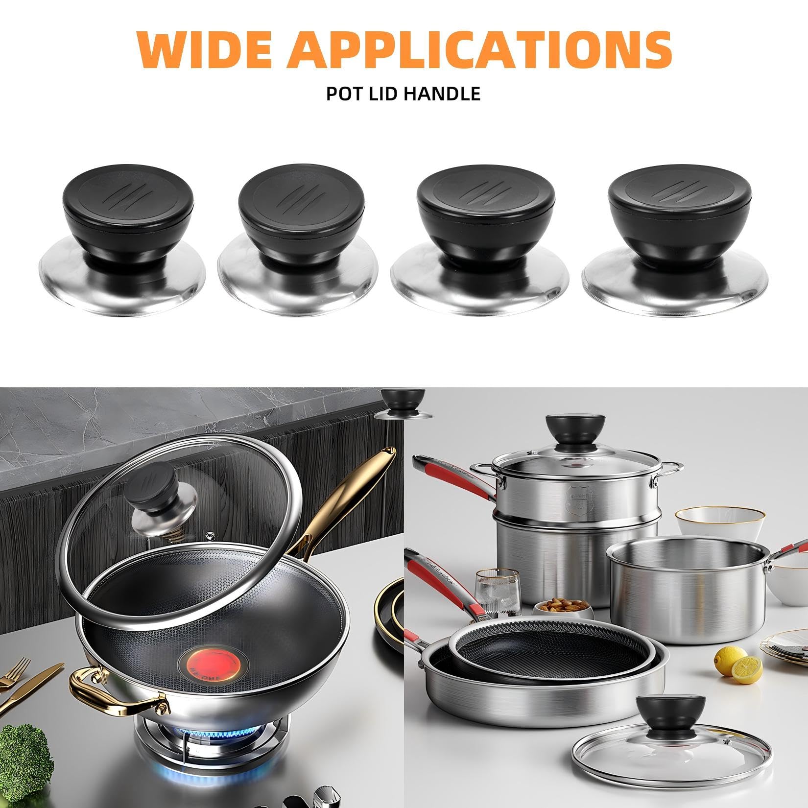 Kit 8 Pomelli Per Coperchi Pentole - Maniglie Sostitutive Universali In Acciaio E PP - Foto 8