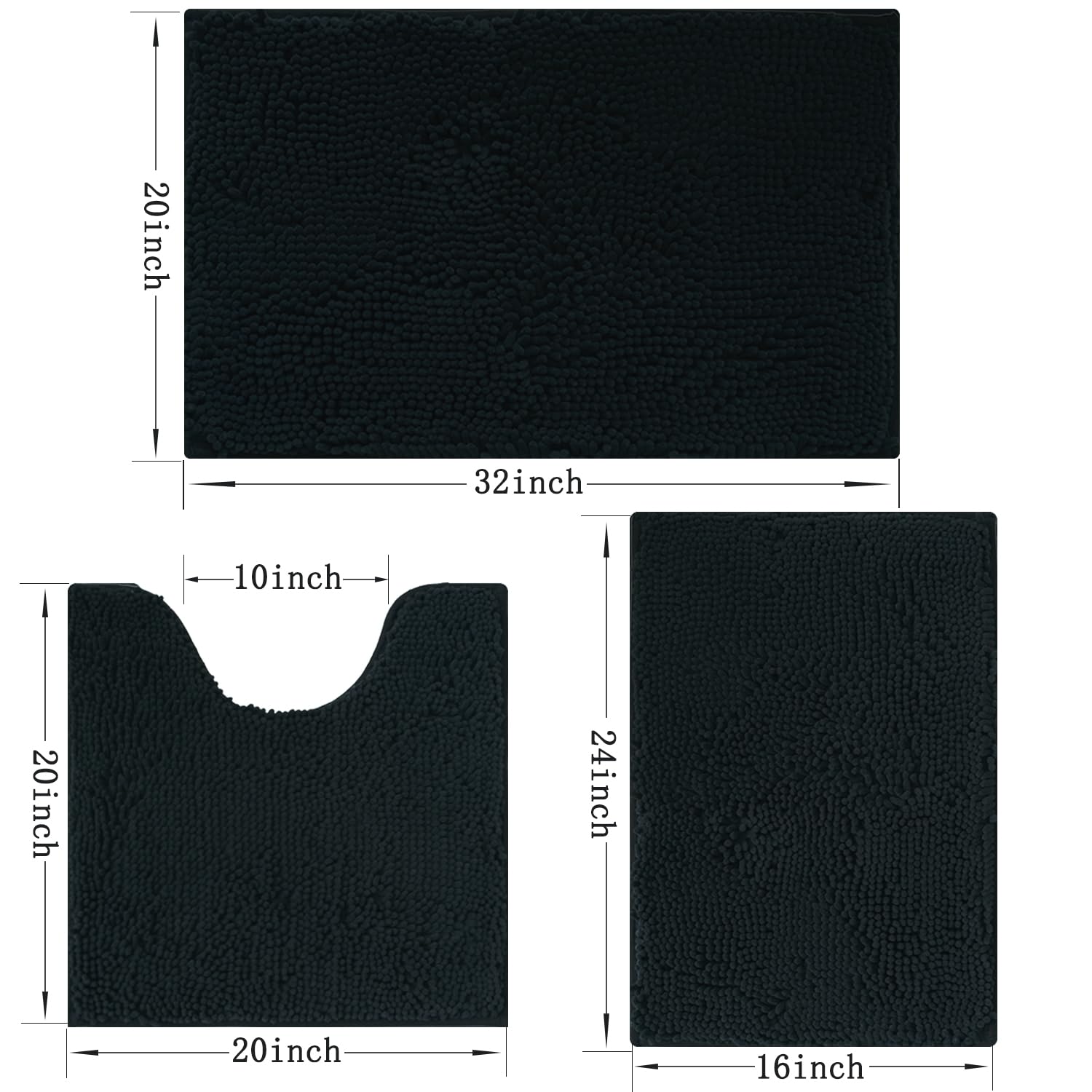 Lot de 3 tapis de salle de bain en chenille, extra épais et absorbants, antidérapants, lavables en machine, séchage rapide, doux et confortable, utilisés sous la douche, baignoire et évier,