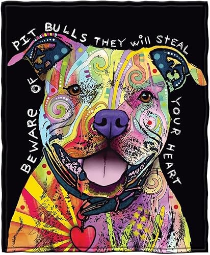 Dawhud Direct Manta colorida de forro polar Pit Bull para cama, 75 x 90 pulgadas, tamaño Queen Dean Russo II Pit Bull manta de forro polar para