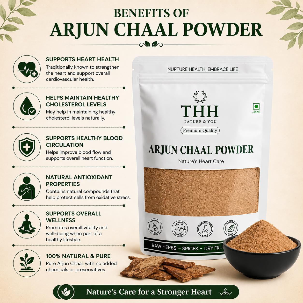 THH Organic Arjun ki Chaal Powder (1Kg) | Terminalia Arjuna - Double Filtered 100% Arjun Bark Fine Powder — Amazon image 2