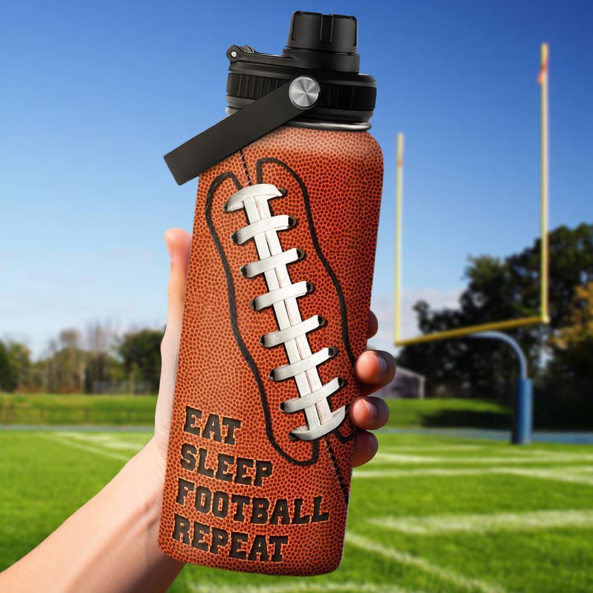 Football Water Bottle 32oz Insulated Stainless Steel Sports Bottle - Football Fans