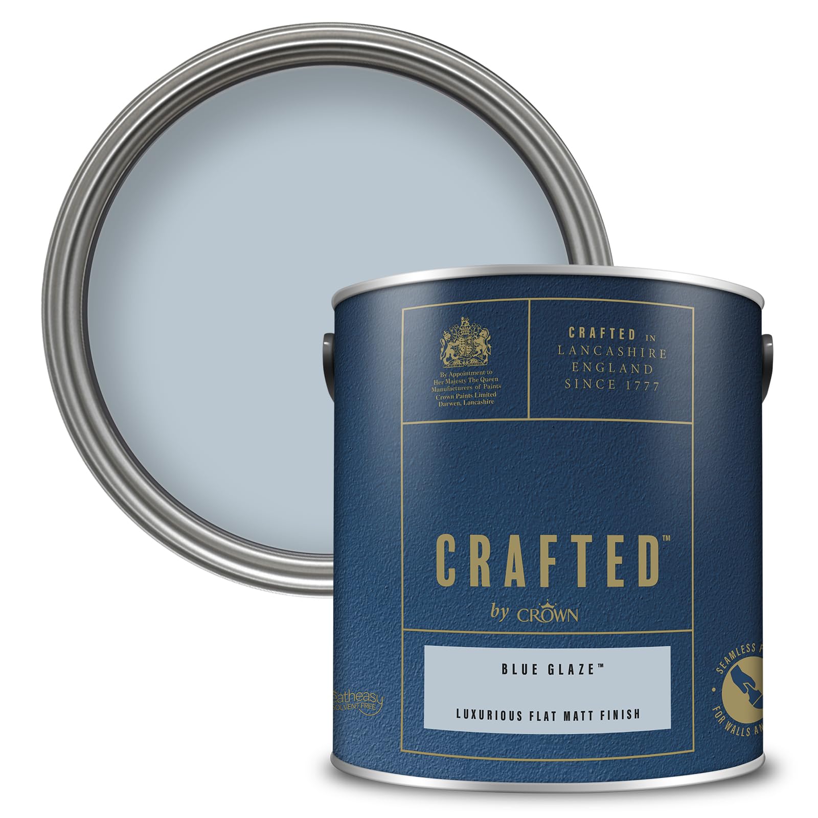 Crown PAINT CRAFTED Blue Glaze Velvety Flat Matt Emulsion Paint - Use on Walls, Ceilings and Wood - Artisanal Finish, Luxurious, Thick and Creamy, Low Odour - 2.5L