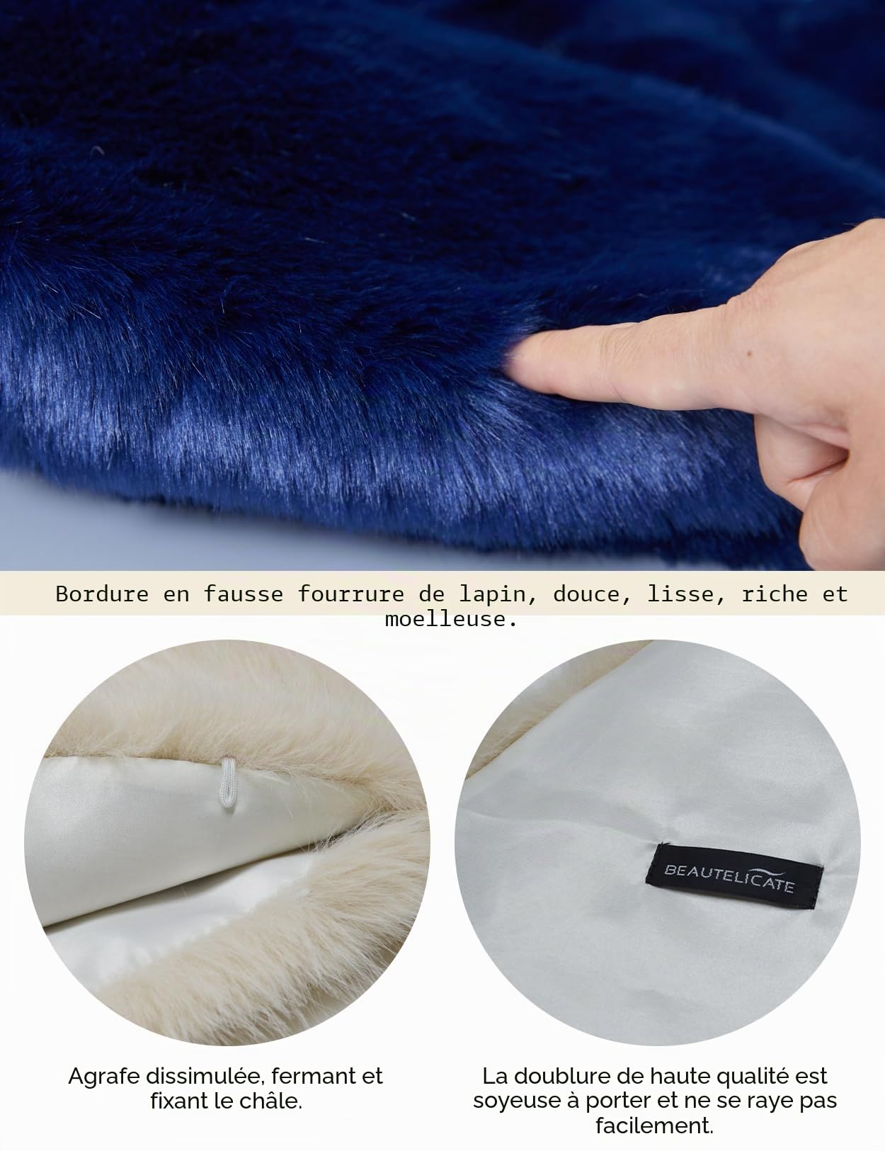 BEAUTELICATE Châle Étole en Fausse Fourrure Écharpe Boléro De Femme Mariage Hiver sur Robe de Soirée Mariée Cérémonie Fête Demoiselle d'honneur Taille Unique