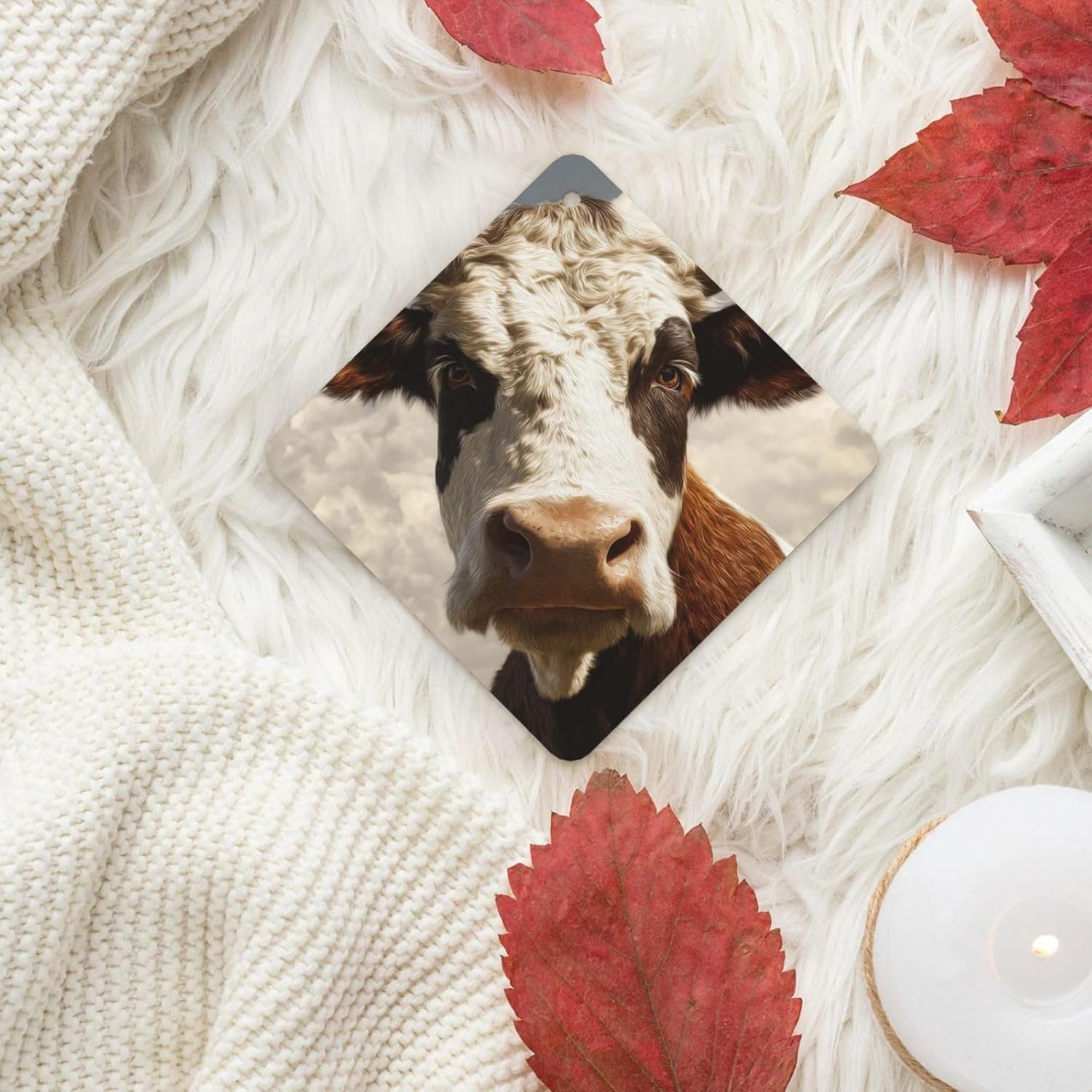 Car Air Freshener 24 PCS Farm Animal Cow Hanging Car Air Fresheners Auto Interior Decor Card Freshener Strong Scented Card Lavender Cars Scents for Office Bedroom Close Drawer Square