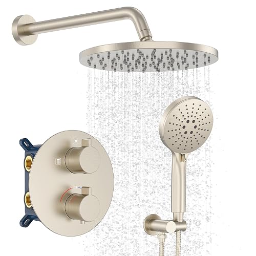 Iriber Thermostatic Shower System Wall Mount with 10 Inch Roud