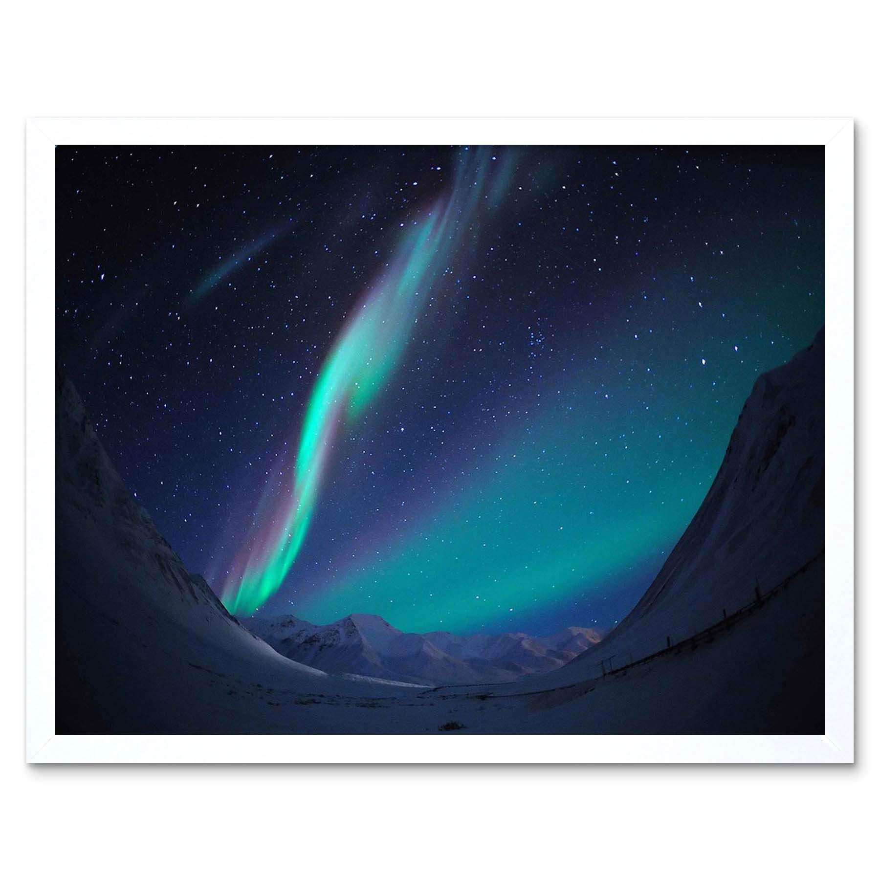 Wee Blue Coo Photography Landscape Winter Aurora Borealis Northern Lights Art Print Framed Poster Wall Decor 12X16 Inch