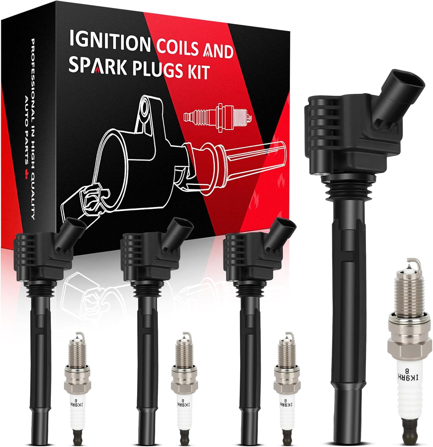 SCITOO 4 ignition coils + 4 iridium Spark Plugs,for Fiat 500 1.4L 2012 2013 2014 2015 2016 2017,for Dodge Dart 1.4L 2013 2014 2015 2016 68081914AC UF673