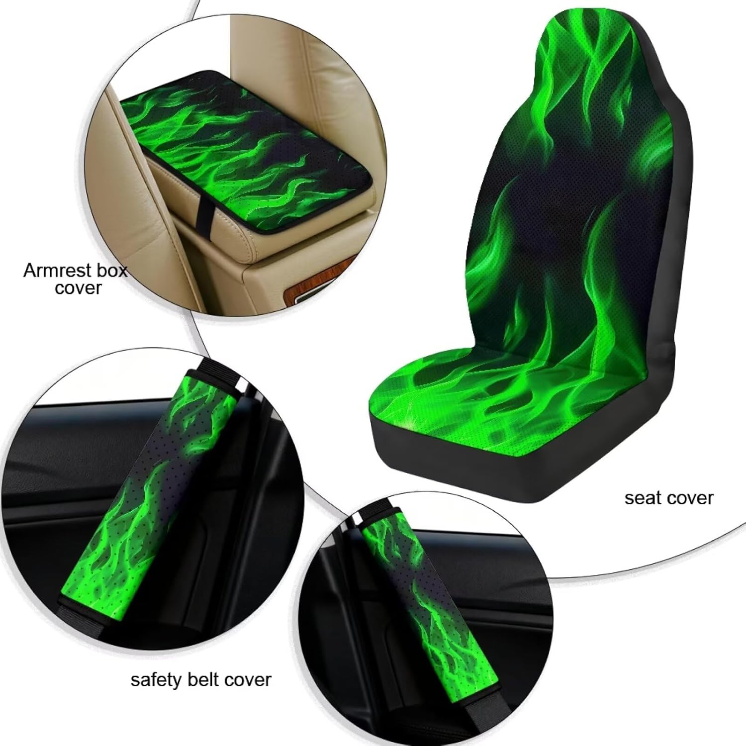Green Flame Universal Seat Covers PU Leather Car Seat Covers Full Set Front Bench Seat Covers for Cars, Easy to Install Car Seats Cover Set and Accessories for Auto Trucks Van SUV