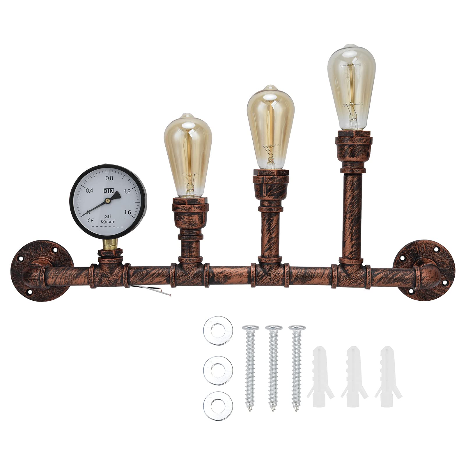 YUYTE Lampada da Parete in Ferro, Tubo a 3 Teste, Design retrò Steampunk con Attacco E27, Ideale per l'illuminazione di Casa, Bar e Ristoranti, 220 V