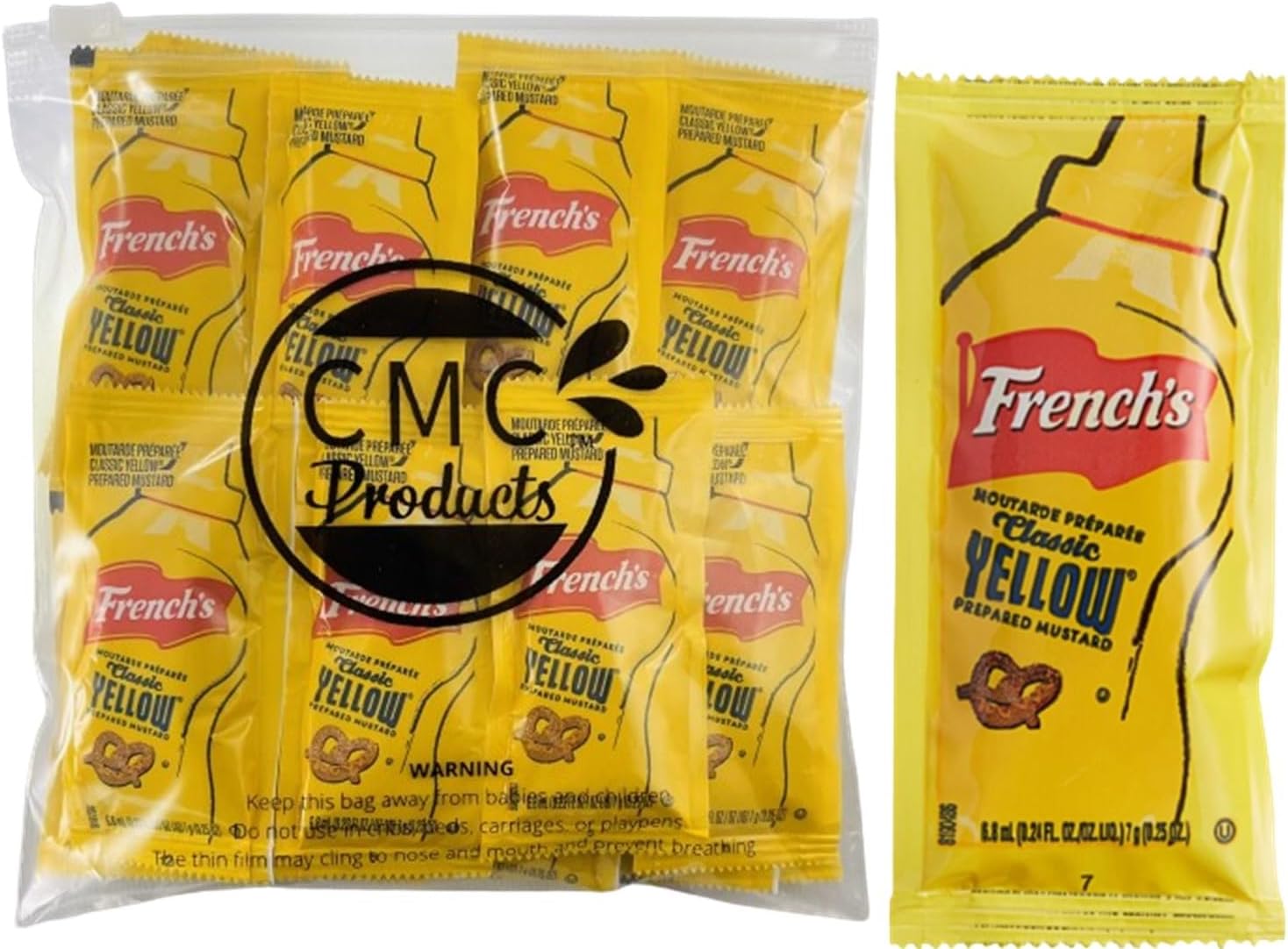 Gift Set: Mustard Packets (5.5g) – 25 Count with Spreader in Food-Safe Resealable Bag by CMC Products (approximately 25 packets)
